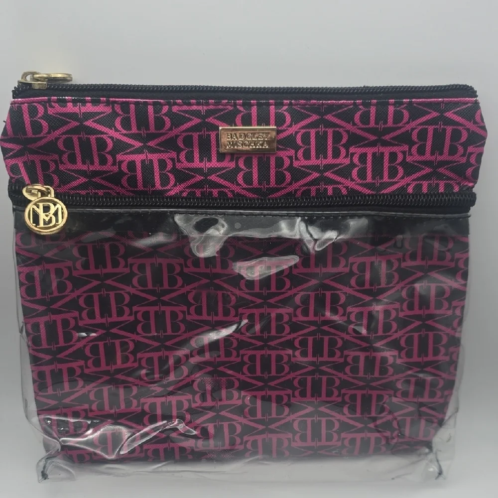 Badgley Mischka Hot Pink & Black Logo Small Cosmetic Bag (EUC)💖🖤💖
